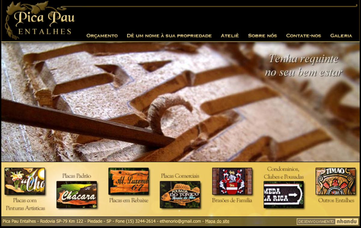 Screenshot do primeiro site da Pica-pau Entalhes, criado em 1998